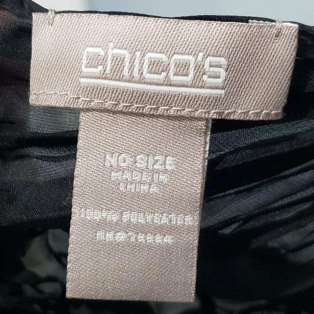 Chico's Chiffon Scarf Crinkle Textured Trim Black 62" Long Unique Event - Picture 6 of 8